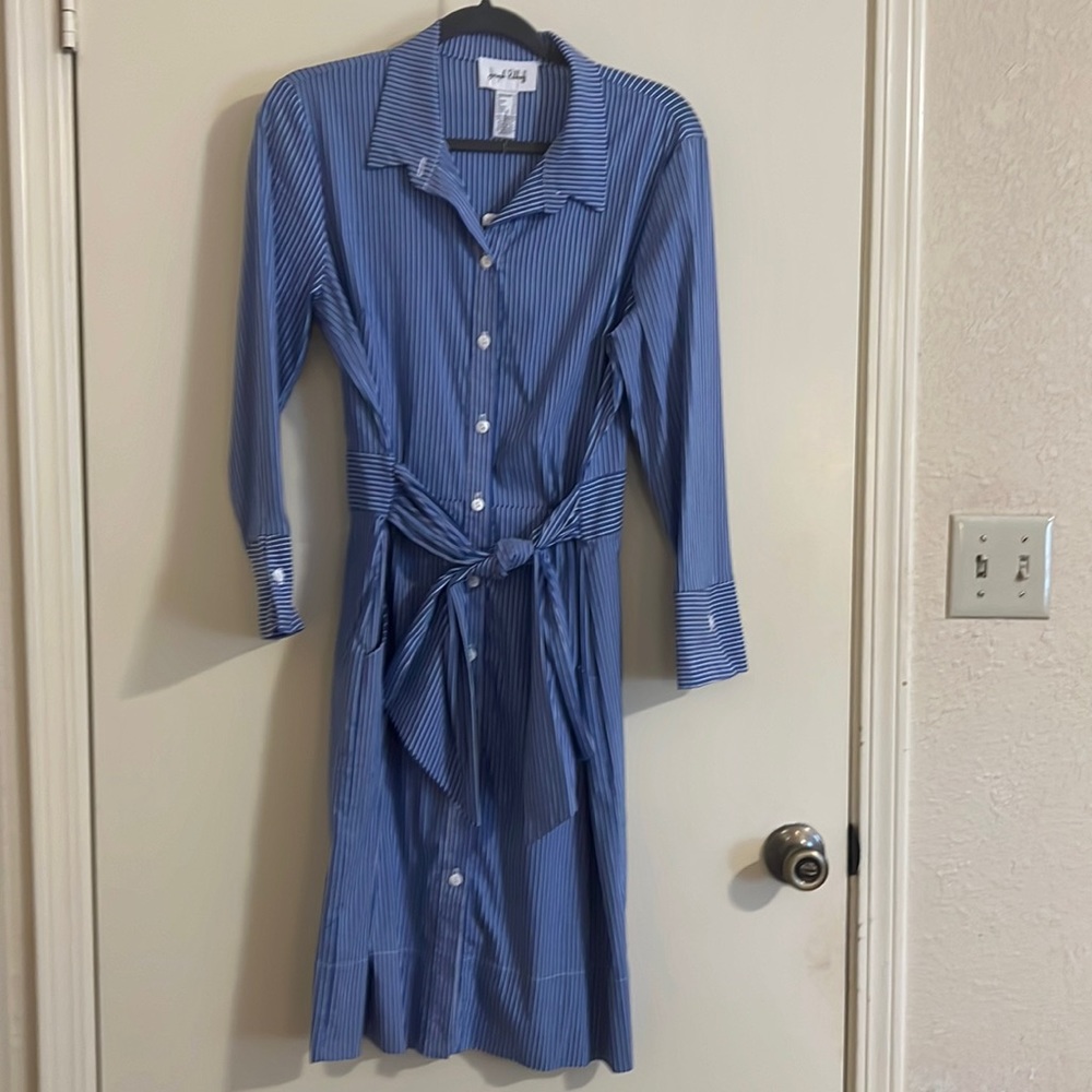 Joseph Ribkoff striped self belted shirt dress